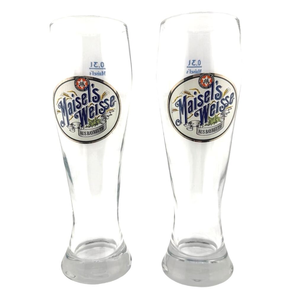 Maisel's Weisse Wheat Beer Glasses Brewery Aus Bayreuth Germany 0.3L Set of 2